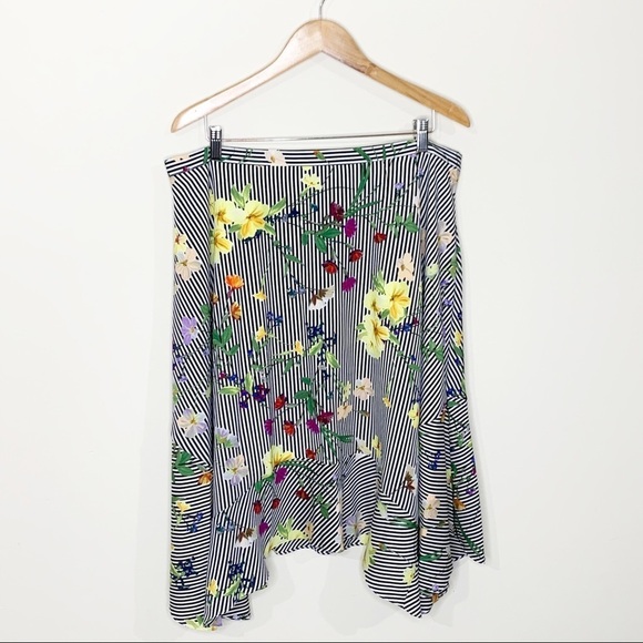 Calvin Klein Black Striped Floral Midi Skirt - Picture 2 of 8